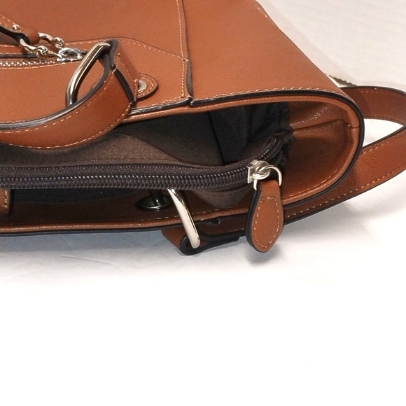 Classic Cognac Brown Faux Leather Tote Bag – Everyday Shoulder Purse - Picture 3 of 12